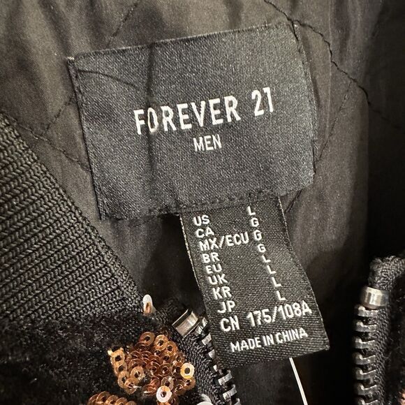 NEW Forever 21 Men’s Floral Sequin Bomber Jacket Coat Sz LARGE - Picture 5 of 9